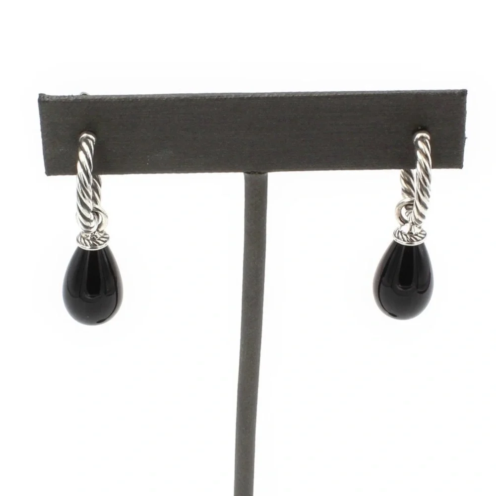 Vintage David Yurman Sterling DY Elements Black Onyx Drop Earrings - Picture 4 of 6